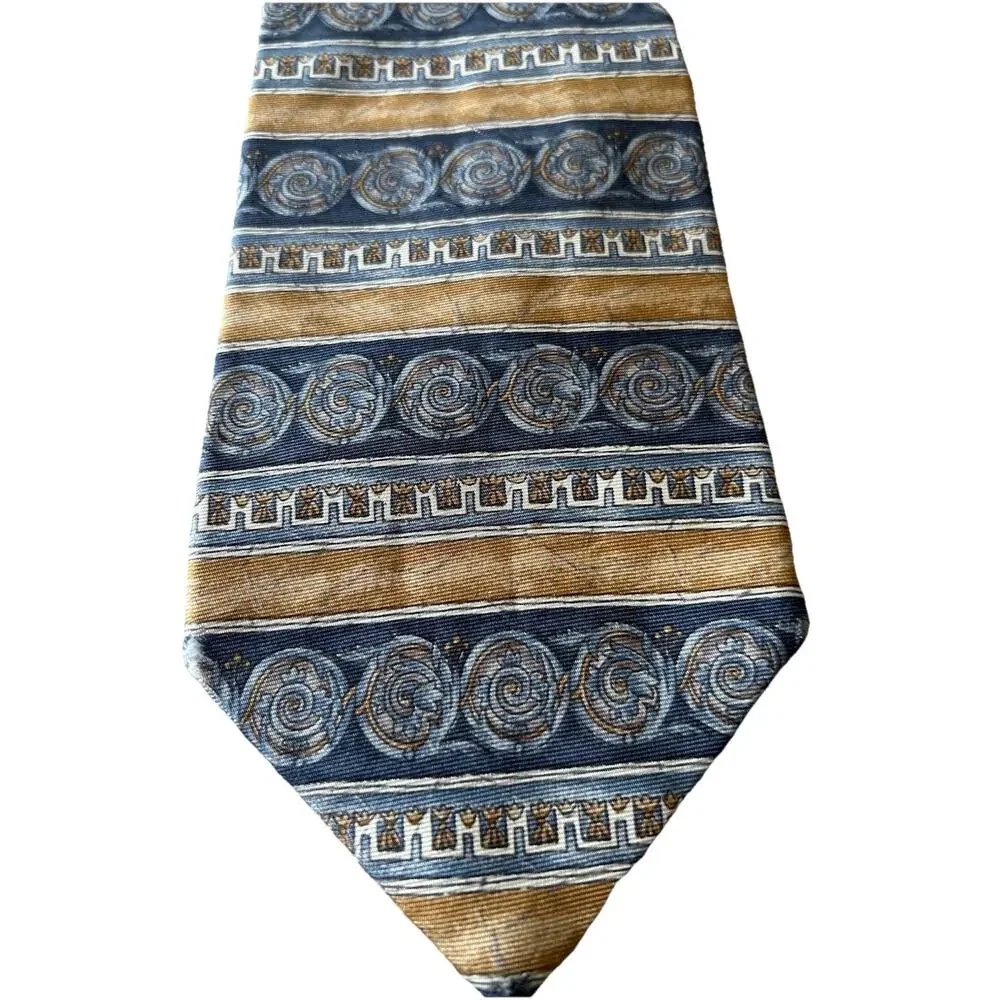 VTG 80s 90s Bill Blass Silk Tie Ivy League Blue Tan Classic Geometric Pattern
